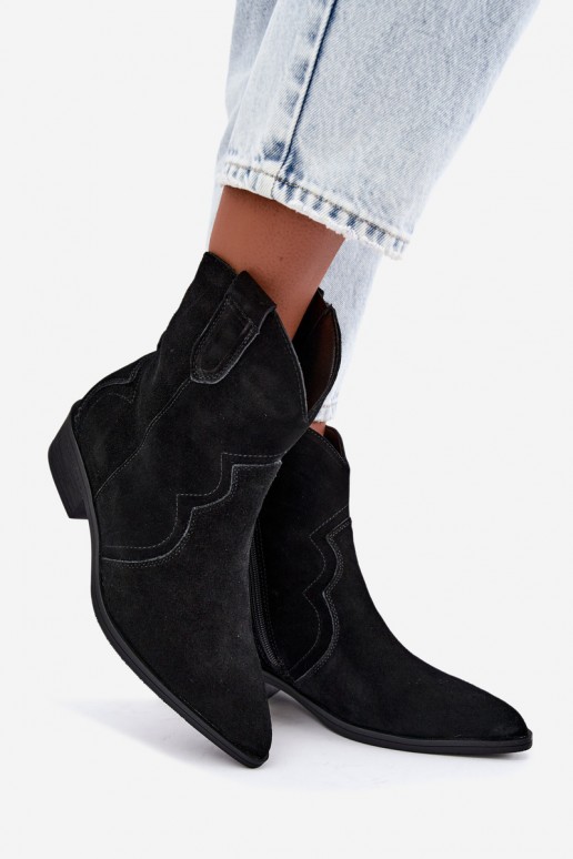 Schwarze Wildleder-Cowboy-Stiefel mit niedrigem Absatz Delsa