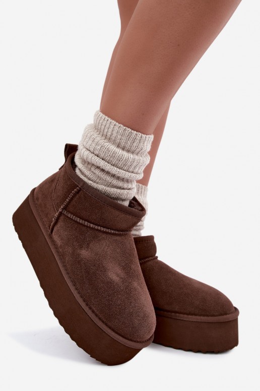 Damen Schneestiefel aus natürlichem Veloursleder in brauner Farbe Tairene