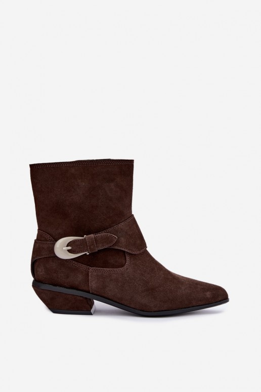 Isolierte Serenelle Stiefeletten im Cowboy-Stil aus Kunstveloursleder in Braun