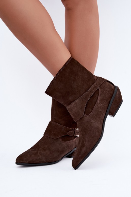 Isolierte Serenelle Stiefeletten im Cowboy-Stil aus Kunstveloursleder in Braun