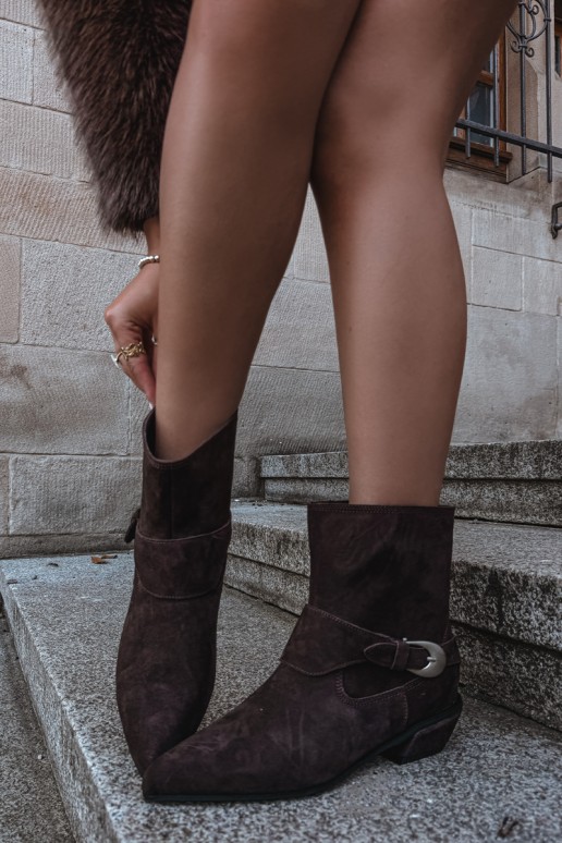Isolierte Serenelle Stiefeletten im Cowboy-Stil aus Kunstveloursleder in Braun