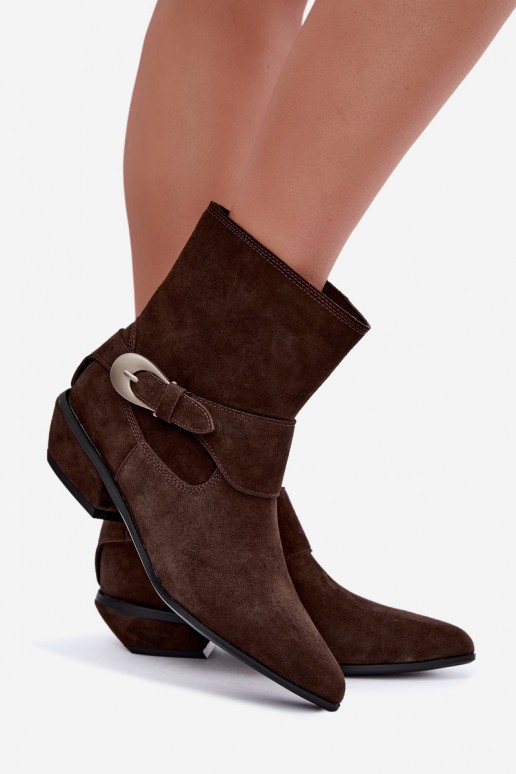 Isolierte Serenelle Stiefeletten im Cowboy-Stil aus Kunstveloursleder in Braun