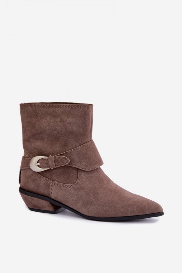 Isolierte Serenelle Stiefeletten im Cowboy-Stil aus Kunstveloursleder in Sand 2