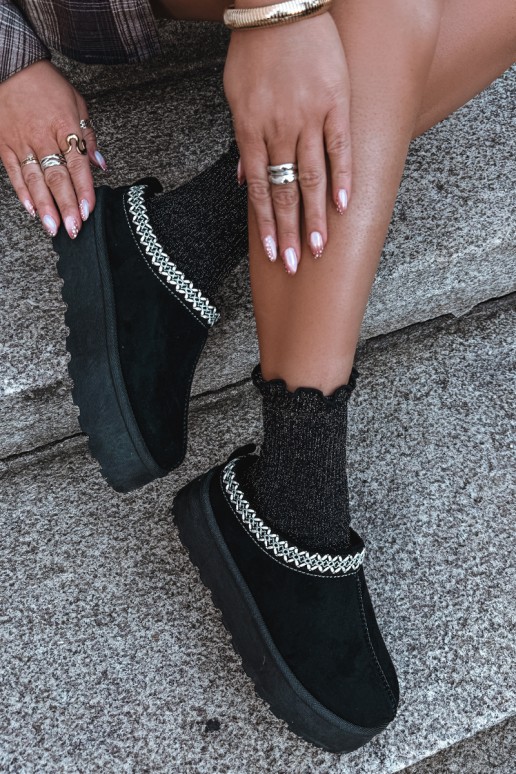 Damen niedrige Schneestiefel mit bestickten Blumen und Plattform in schwarzer Farbe Įjungtarirya