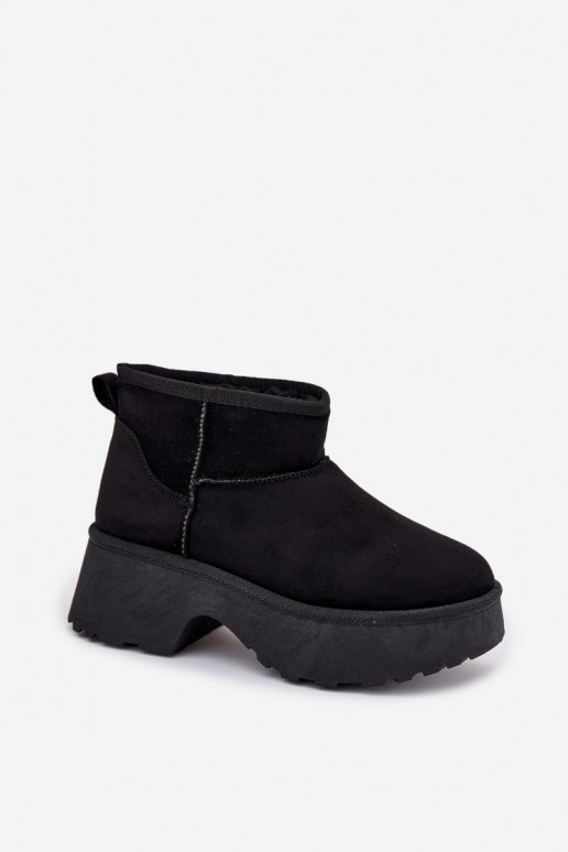 Damen schwarze niedrige Schneestiefel mit Isolierung und Fell innen
