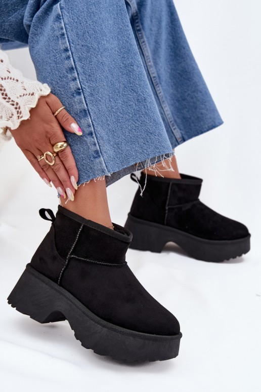Damen schwarze niedrige Schneestiefel mit Isolierung und Fell innen