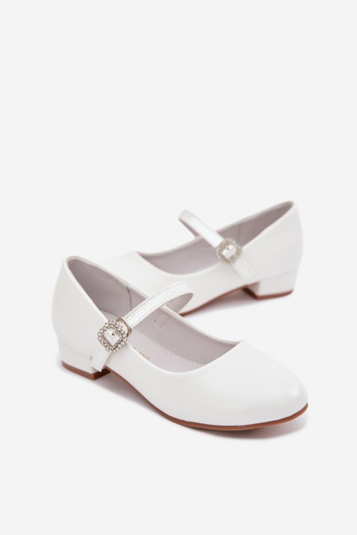 Kinder weiße Ballerinas mit Glitzer und Bändern Vinceza 13291
