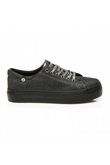 Exklusive, glänzende, schwarz-silberne Schuhe mit dicker Sohle AB-37S  - 2 2