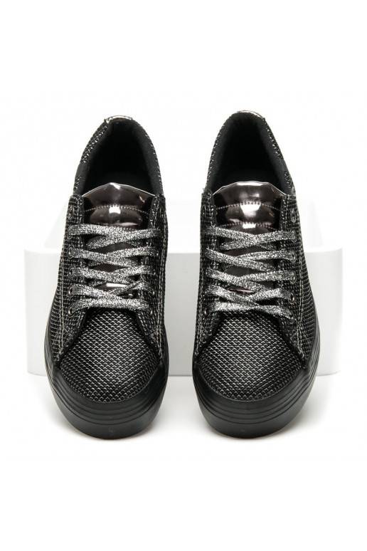 Exklusive, glänzende, schwarz-silberne Schuhe mit dicker Sohle AB-37S  - 2 Exklusive, glänzende, schwarz-silberne Schuhe mit dicker Sohle AB-37S  - 2