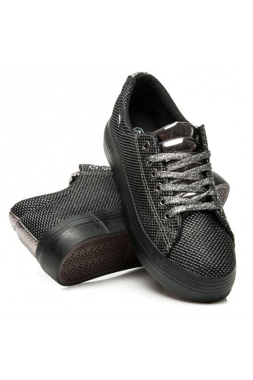 Exklusive, glänzende, schwarz-silberne Schuhe mit dicker Sohle AB-37S  - 5 Exklusive, glänzende, schwarz-silberne Schuhe mit dicker Sohle AB-37S  - 5