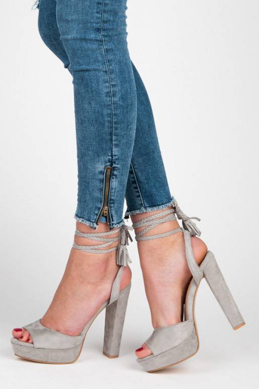 Graue High Heels VICES mit bohemian Details 1233-5G