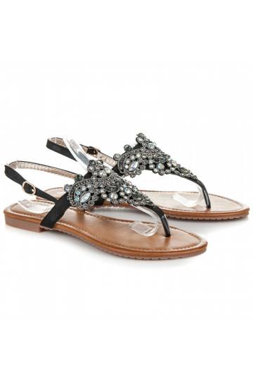 Elegante schwarze Sandalen im indischen Stil mit Zehenriemen D-6532B 2
