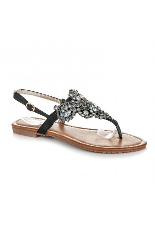 Elegante schwarze Sandalen im indischen Stil mit Zehenriemen D-6532B