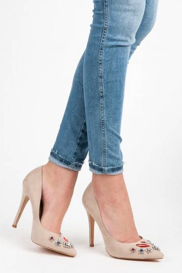 Beigefarbene Wildlederschuhe mit gestickten und glänzenden Details WL119BE  - 5 2