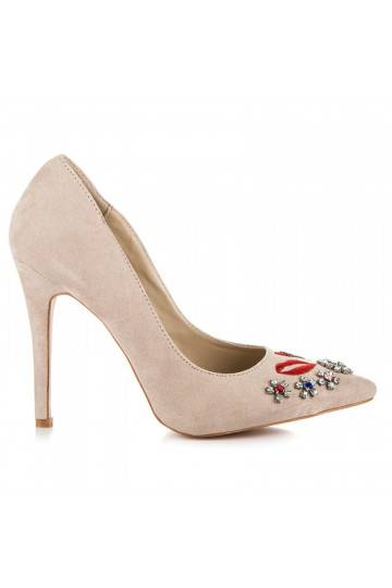 Beigefarbene Wildlederschuhe mit gestickten und glänzenden Details WL119BE  - 5