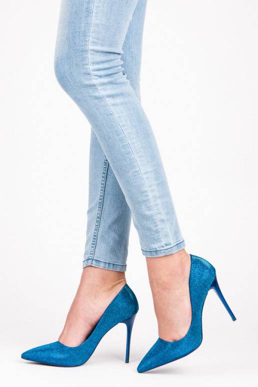Glänzende blaue High-Heelschuhe LEI-105BL