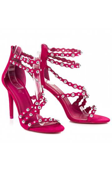 Rosa Sandalen mit offener Zehenpartie und silbernen Details LE042F  - 3 2