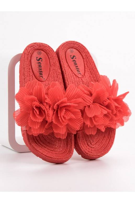 Rote Hausschuhe mit Blumen BAT_CK88R  - 3 Rote Hausschuhe mit Blumen BAT_CK88R  - 3