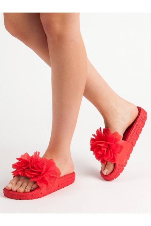 Rote Hausschuhe mit Blumen BAT_CK88R  - 4 Rote Hausschuhe mit Blumen BAT_CK88R  - 4