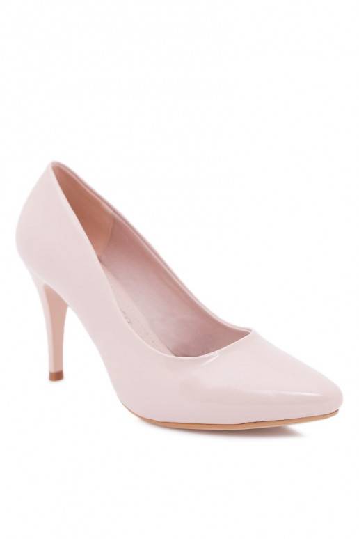Damenschuhe mit hohen Absätzen und Lackeffekt in Beige