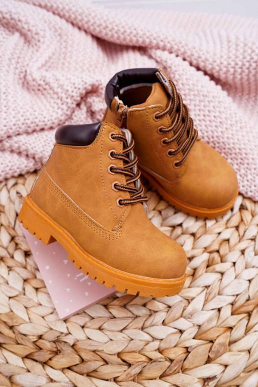 Kinder-Schnürstiefel mit Reißverschluss in brauner Farbe