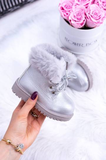 Silberfarbene, wärmende Kinderstiefel 2