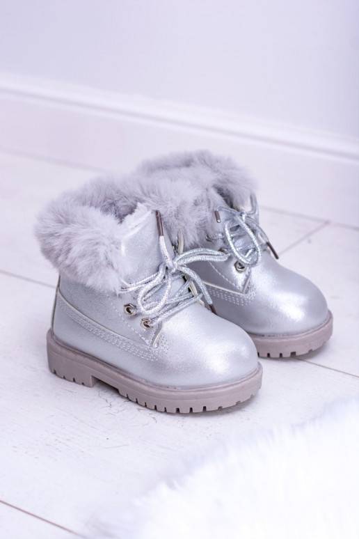 Silberfarbene, wärmende Kinderstiefel