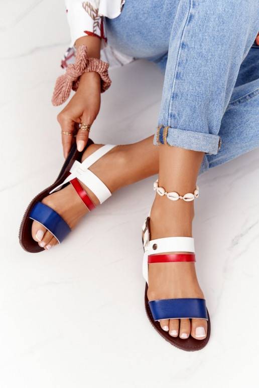 Flache Sandalen für Damen in der blau-weißen Farbe Doris
