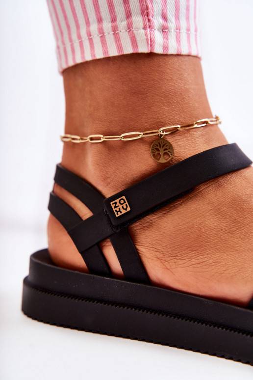 Damensandalen mit Klebeverschlüssen in Schwarz