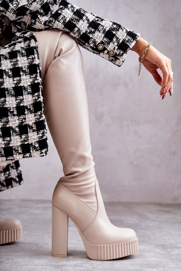 Beige lange Schuhe mit Plateau 2