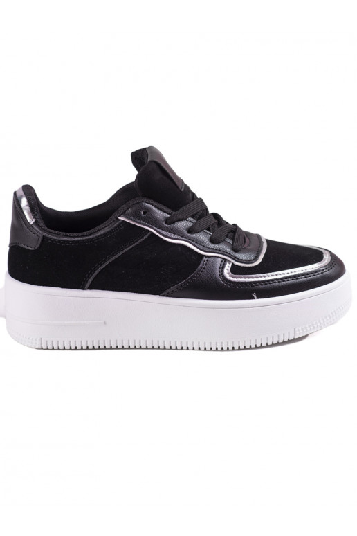 Damenschuhe mit hoher Plateausohle in Schwarz mit Schnürsenkeln von Shelovet