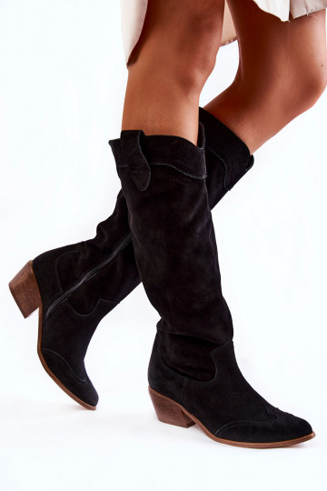 Schwarze lange Stiefel mit Absatz