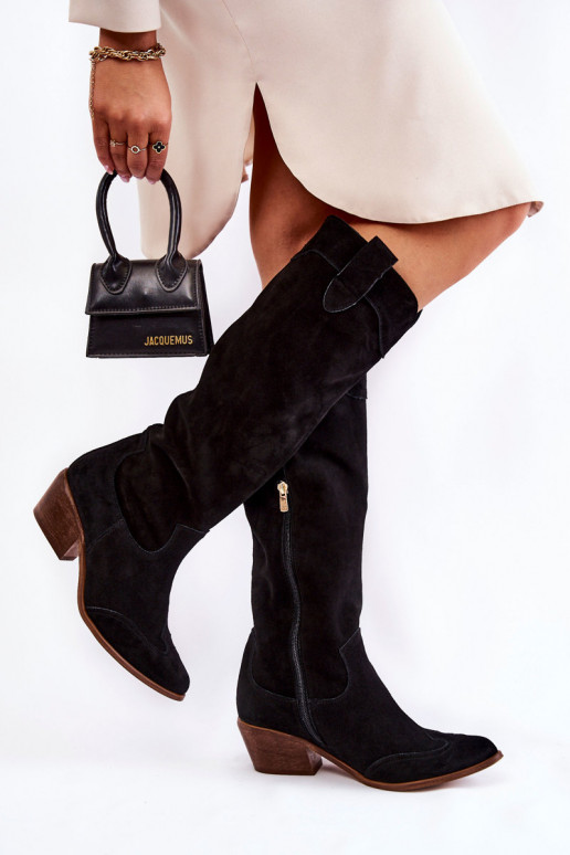 Schwarze lange Stiefel mit Absatz Schwarze lange Stiefel mit Absatz