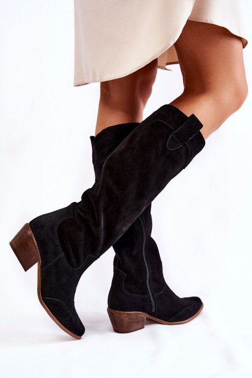 Schwarze lange Stiefel mit Absatz Schwarze lange Stiefel mit Absatz