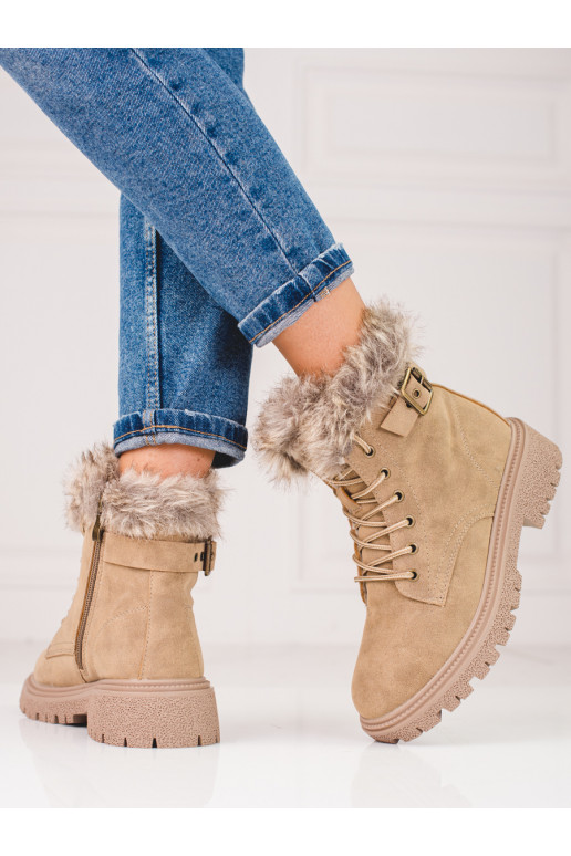 Dunkelbeige Damenstiefel mit Fell... Dunkelbeige Damenstiefel mit Fell...