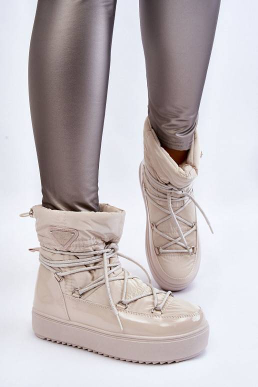 Carrios Elfenbeinfarbene, beheizte Schneestiefel zum Schnüren für Damen