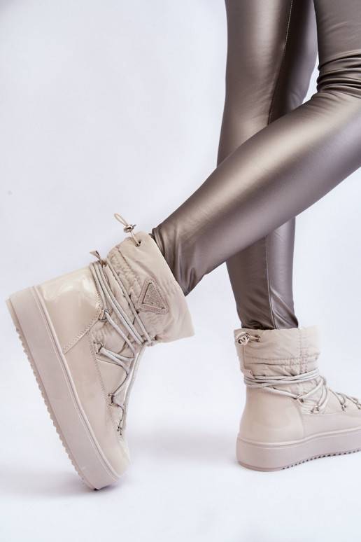Carrios Elfenbeinfarbene, beheizte Schneestiefel zum Schnüren für Damen