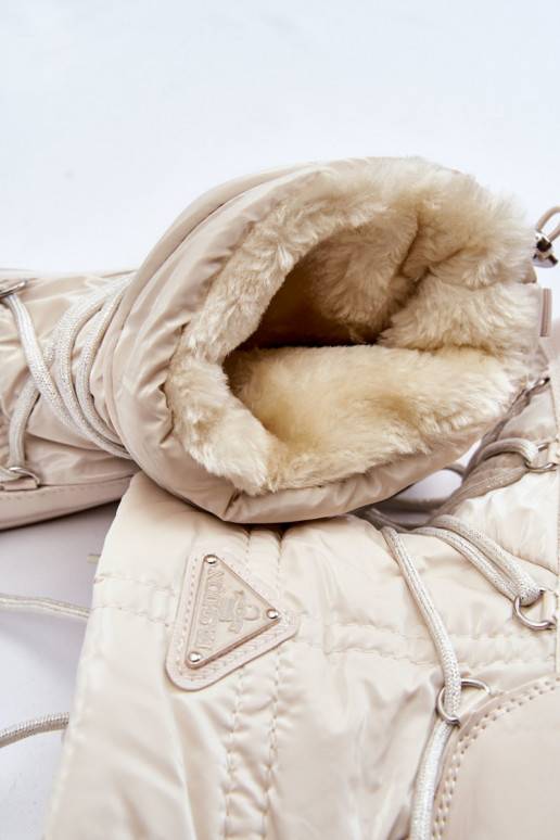 Carrios Elfenbeinfarbene, beheizte Schneestiefel zum Schnüren für Damen
