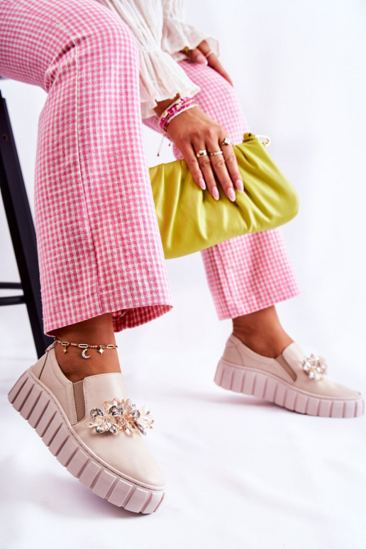 Sneakers Slip-On mit Ornamenten beige...