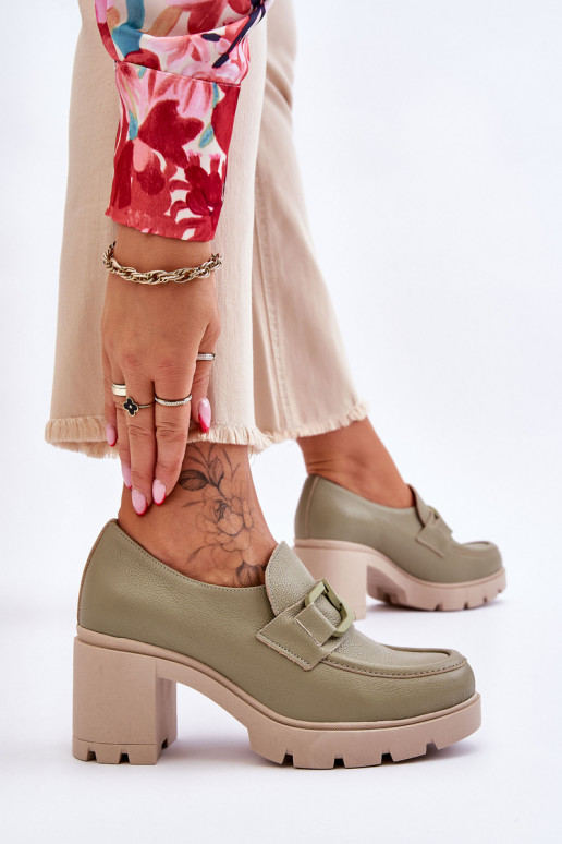 Elegante Harmell-Schuhe mit Absatz und Ornamenten in Grün