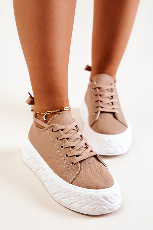 Sneakers mit Plateau in beige Farbe... Sneakers mit Plateau in beige Farbe...