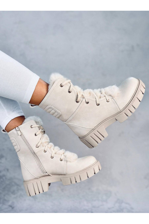 MELVIN BEIGE Schnürstiefel mit Fell