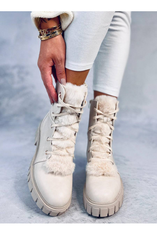 MELVIN BEIGE Schnürstiefel mit Fell