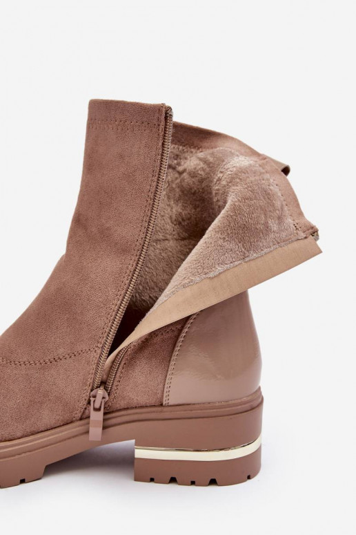 Stiefel des klassischen Modells mit breiten Absätzen in der Farbe Beige von Shendete