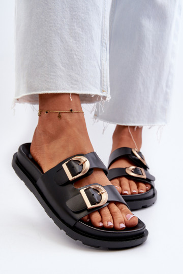 Damen schwarze Slipper aus...