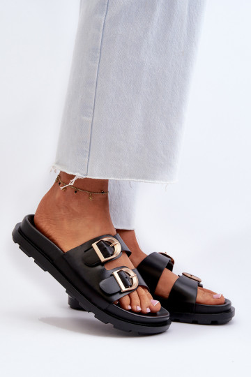 Damen schwarze Slipper aus Kunstleder mit Schnallen Valmira 2