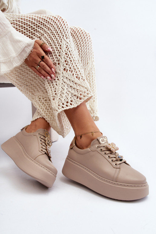 Sneakers Modellschuhe mit schönen Details CheBello 4292 beige