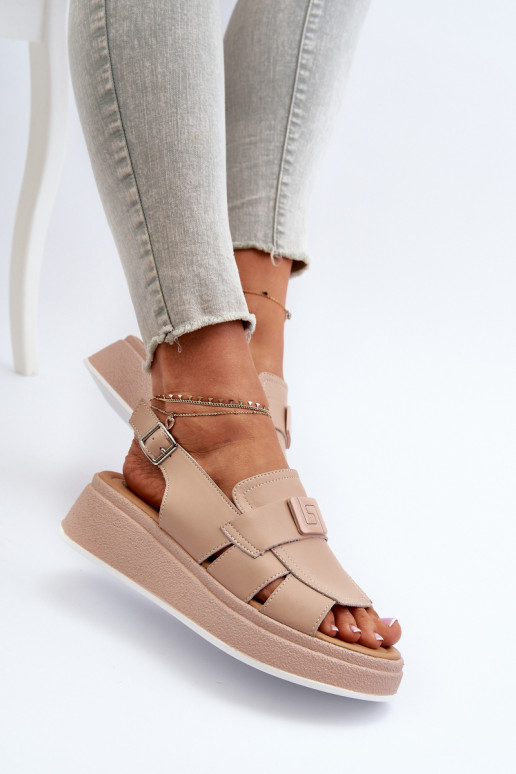 Beigefarbene Plateausandalen von...