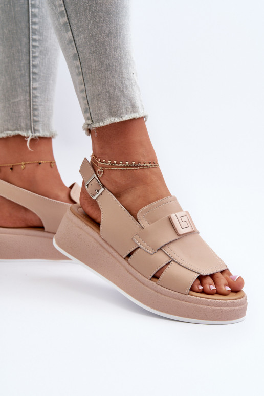 Beigefarbene Plateausandalen von...