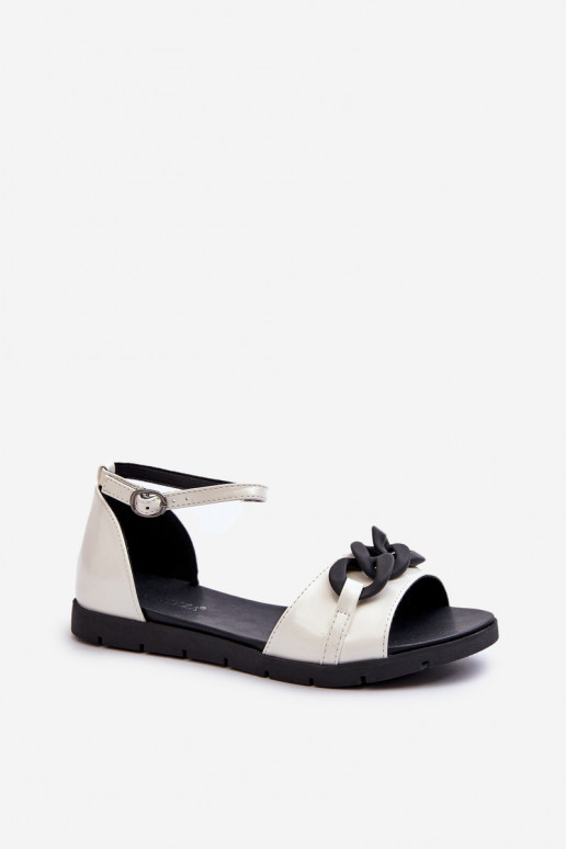 Flache Sandalen für Damen mit Ketten Vinceza weiß